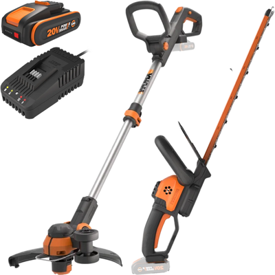 Worx WG918E - Kit de Jardin - Taille-haie et Coupe-bordure à batterie - Publicité Worx WG918E - Kit de Jardin - Taille-haie et Coupe-bordure à batterie - Publicité