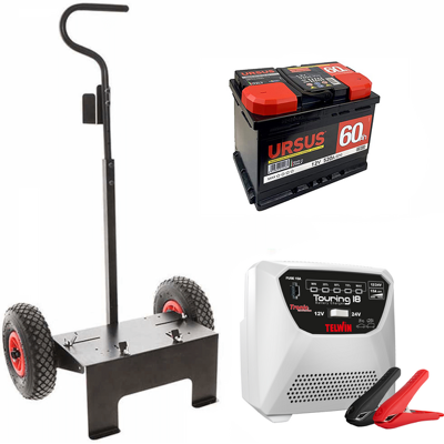 T.O. Kit complet : chariot Volpi + batterie 60 Ah + chargeur de batterie Telwin Touring 18 - Publicité T.O. Kit complet : chariot Volpi + batterie 60 Ah + chargeur de batterie Telwin Touring 18 - Publicité