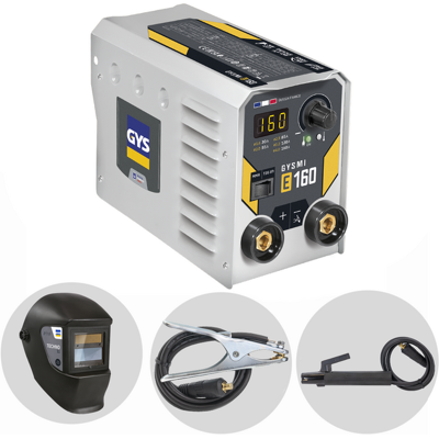 Gys Gysmi E160 - Poste à souder inverter (MMA) - Kit avec masque - Courant continu (CC) - Publicité Gys Gysmi E160 - Poste à souder inverter (MMA) - Kit avec masque - Courant continu (CC) - Publicité