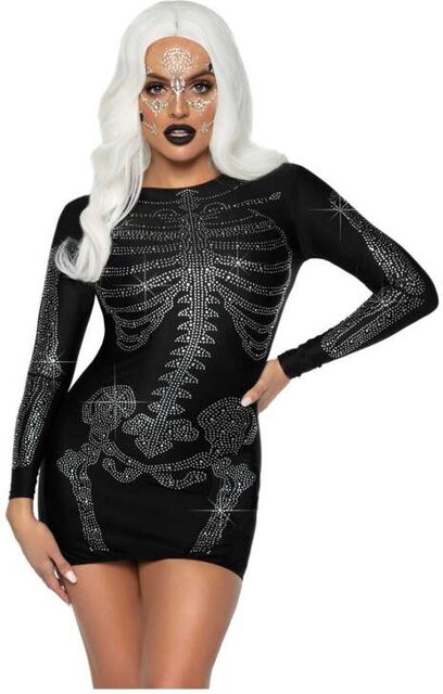 Robe Squelette Strass Noire Noir 2