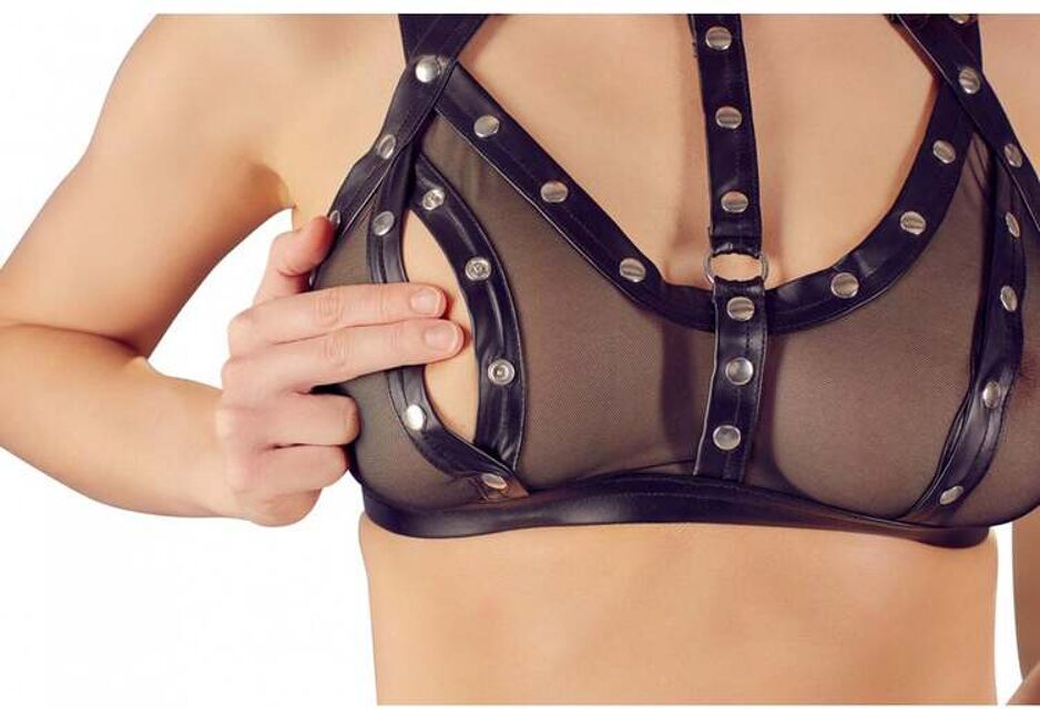 Ensemble 3 Pièces Ouvert Harnais Effet Cuir Mat & Pressions Noir Noir 2