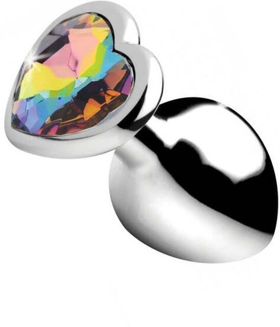 Plug Anal Métal Bijou Rainbow Prism Heart Medium Argent 2