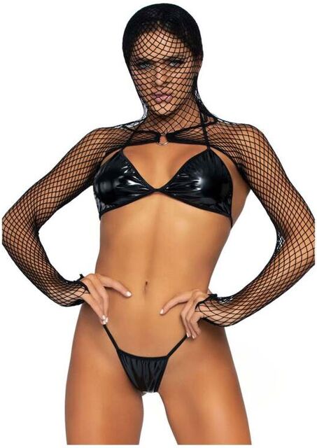 Ensemble 3 Pièces Wetlook & Capuche Résille KI4031 Noir Noir