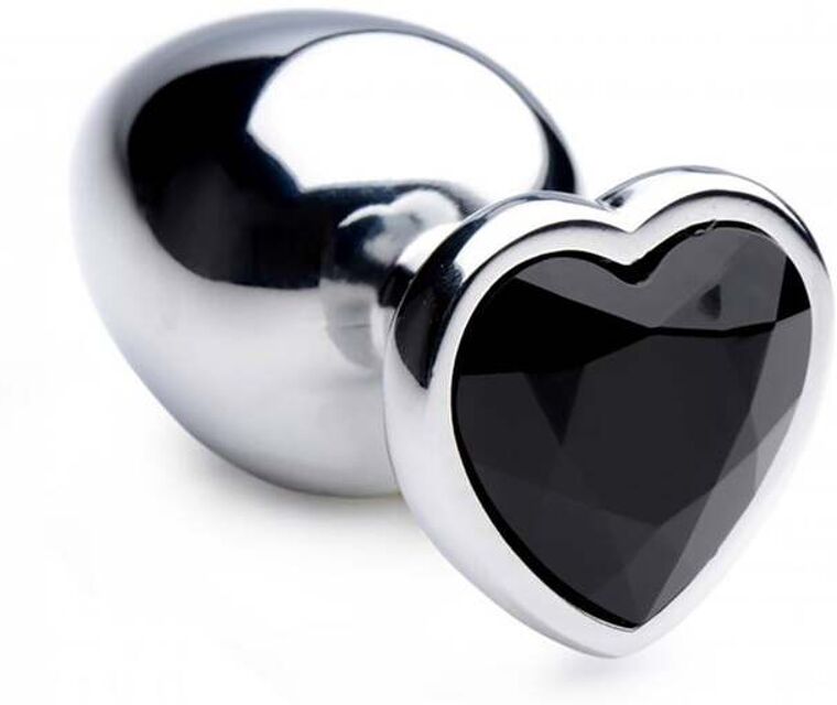 Plug Anal Métal Bijou Black Heart Large Argent
