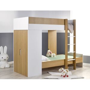 Chambrekids Lit superpose evolutif avec armoire Opus Blanc & bois