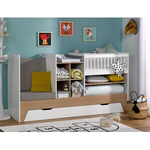 Chambrekids - SOFAMO Lit bebe evolutif combine Blanc/Bois Ecrin + matelas 40x80 & tiroir