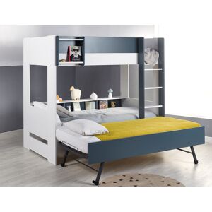 Chambrekids Lit superposé 3 places Opus Blanc & Bleu nuit + 3 matelas