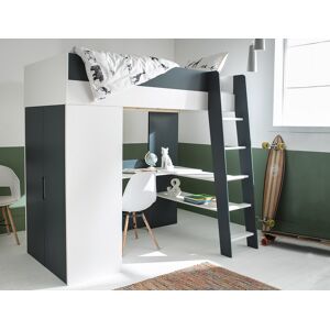 Chambrekids Lit mezzanine + armoire & bureau Opus Blanc & Bleu nuit