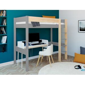 Chambrekids Lit mezzanine Landes Gris Flanelle et Bois massif