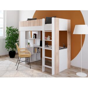 Chambrekids Lit mezzanine avec bureau Blanc et bois DUNE