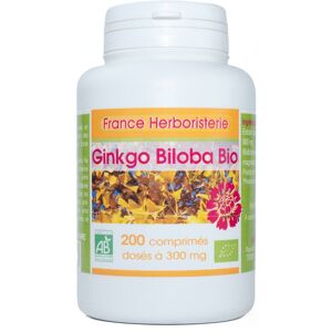 France Herboristerie GINKGO-BILOBA BIO AB 200 comprimes doses a 300 mg en comprimes.