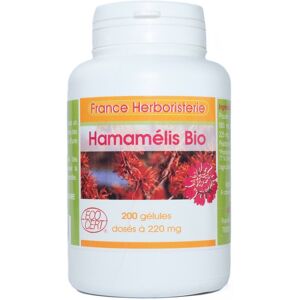 France Herboristerie GELULES HAMAMELIS BIO 200 gelules dosees a 220 mg poudre pure.