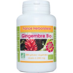 France Herboristerie 200 gélules GINGEMBRE BIO AB dosées à 280 mg.