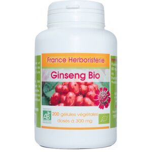 France Herboristerie 200 gélules GINSENG BIO AB dosées à 300 mg.