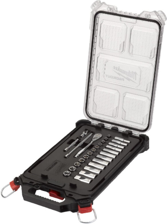 MILWAUKEE Coffret 28 pcs PACKOUT clé/douille cliquet 1/4