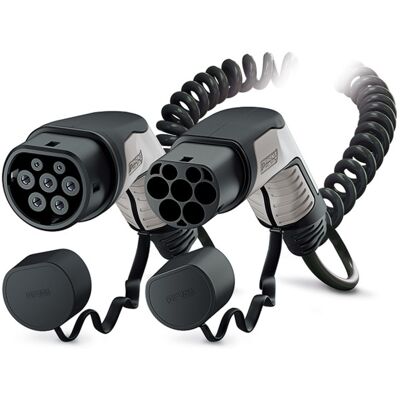 PHOENIX CONTACT Câble de recharge spiralé - Type2 - Type2 - 4m - 7,4kW (monophasé 32A) + Sac - Publicité PHOENIX CONTACT Câble de recharge spiralé - Type2 - Type2 - 4m - 7,4kW (monophasé 32A) + Sac - Publicité