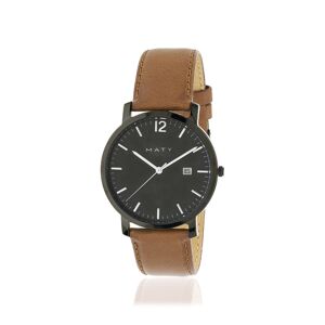 Montre homme acier noir bracelet cuir marron- MATY