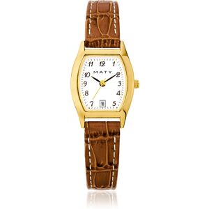 Montre femme acier dorÃ© bracelet cuir marron- MATY