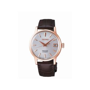 Montre Seiko Presage auto acier rose cuir marron- MATY