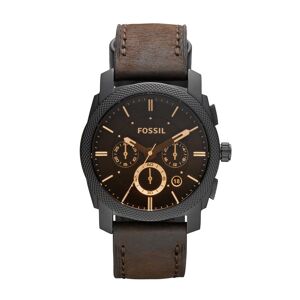 Montre Fossil homme chronographe acier bracelet cuir noir- MATY
