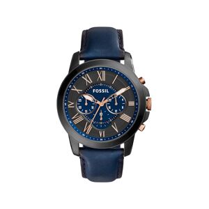 Montre Fossil homme chronographe acier noir bracelet cuir bleu- MATY