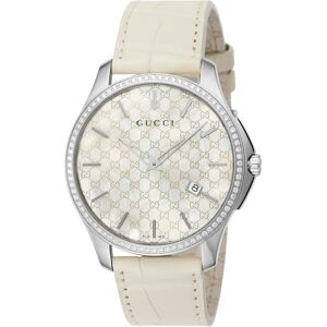 OUTLET -Montre Gucci mixte acier cuir blanc diamants