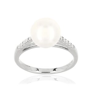 Bague or 375 blanc perle de culture de Chine et diamants- MATY 56,58,48,60,62,49,51,57,54,61,59,50,52,53,55