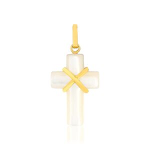 Pendentif croix or 375 jaune et nacre blanche- MATY