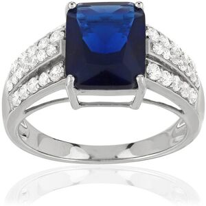 Bague argent 925 pierre bleue rectangulaire et zirconias- MATY 49-50,51-52,53-54,55-56,57-58,59-60,61-62