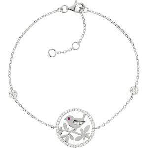 Bracelet argent 925 oiseau zirconias blancs et rouge 21 cm- MATY