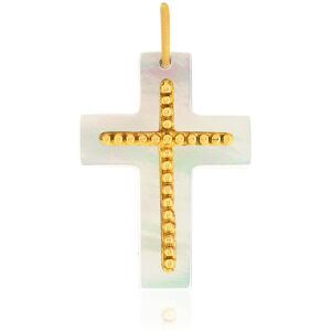 Pendentif croix or 375 jaune et nacre blanche- MATY