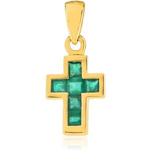 Pendentif croix or 375 jaune Ã©meraudes carrÃ©es- MATY