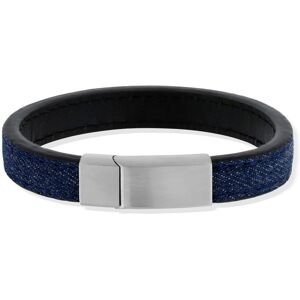 MATY OUTLET -Bracelet acier et cuir bleu 21 cm