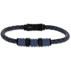 MATY OUTLET -Bracelet acier et cuir tressÃ© bleu 21 cm