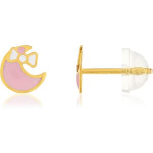 Boucles d'oreilles or jaune 375, laque. Motif lune et noeud.- MATY