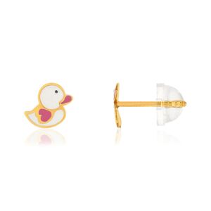 Boucles d'oreilles or jaune 375, laque. Motif canard.- MATY