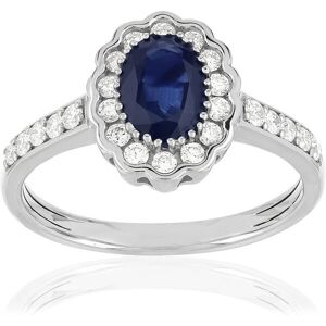 Bague or blanc 750, saphir, diamants.- MATY 50,51,54,59,57,58,60,52,53,55,56