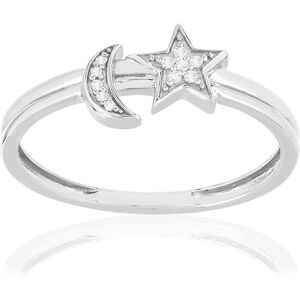 Bague or blanc 375 diamants, motif lune et Ã©toile- MATY 48,49,50,51,52,53,54,55,56,57,58,59,60,61,62