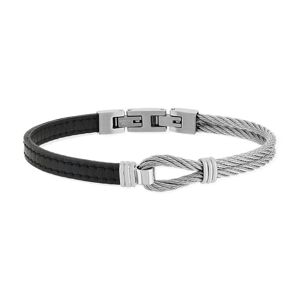 Bracelet cuir noir acier noeud marin- MATY