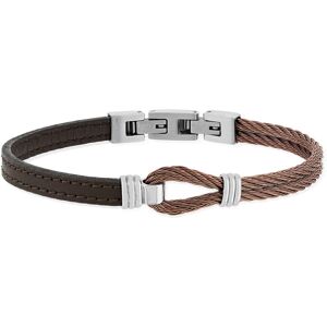 Bracelet acier cuir marron cÃ¢ble noeud marin- MATY