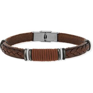 Bracelet acier cuir marron- MATY