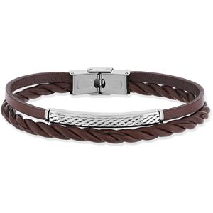 Bracelet acier cuir marron- MATY