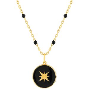 Collier plaquÃ© or et rÃ©sine noire 45 cm mÃ©daille motif Ã©toile- MATY