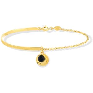 Bracelet plaquÃ© or semi-rigide mÃ©daille martelÃ© et pampille onyx TD 19 cm- MATY