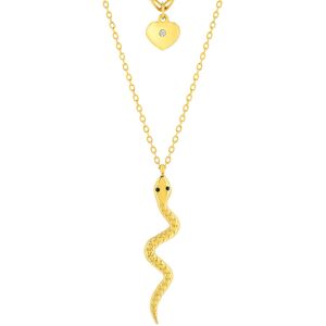 Collier acier jaune 47 cm motif serpent et coeur- MATY