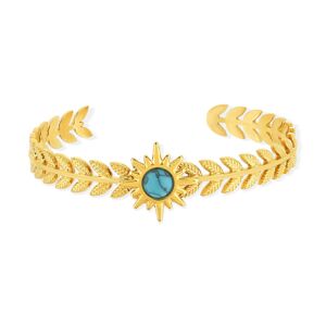 Bracelet rigide acier jaune turquoise soleil 60 mm- MATY