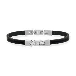 Bracelet cuir noir acier 21 cm- MATY