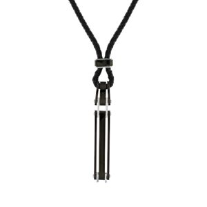 Collier cuir vÃ©ritable noir acier noir 51 cm- MATY