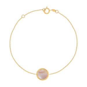 Bracelet or 750 jaune nacre rose ronde 18.5 cm- MATY