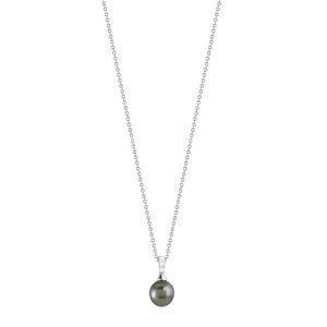 Collier argent 925 perle de culture de Tahiti et zirconias 45 cm- MATY